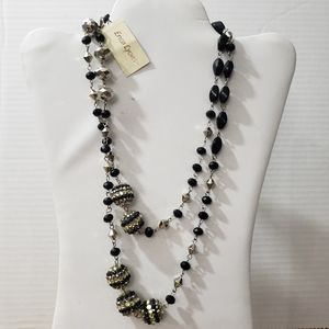 Erica Lyons Black Silver Beaded Necklace 19.5"L